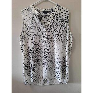 Adrienne Vittadini White Black Gray Print Sleeveless High Low Blouse Size XL